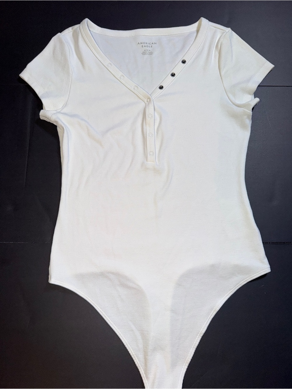 American Eagle Outfitters White Ribbed Henley Bodysuit with Snap Placket